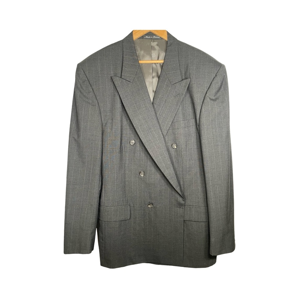 Pierre Balmain Charcoal pinstripe  Double-Breasted Blazer 48L